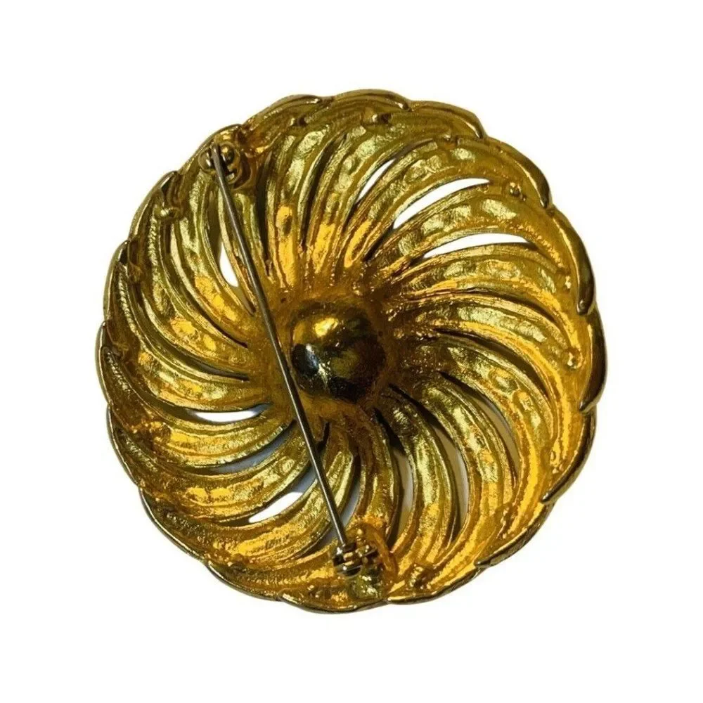 Orena Paris?Round Shape White Pearl swirl Wreath Vintage Gold Tone Brooch Pin 2” - Picture 4 of 5